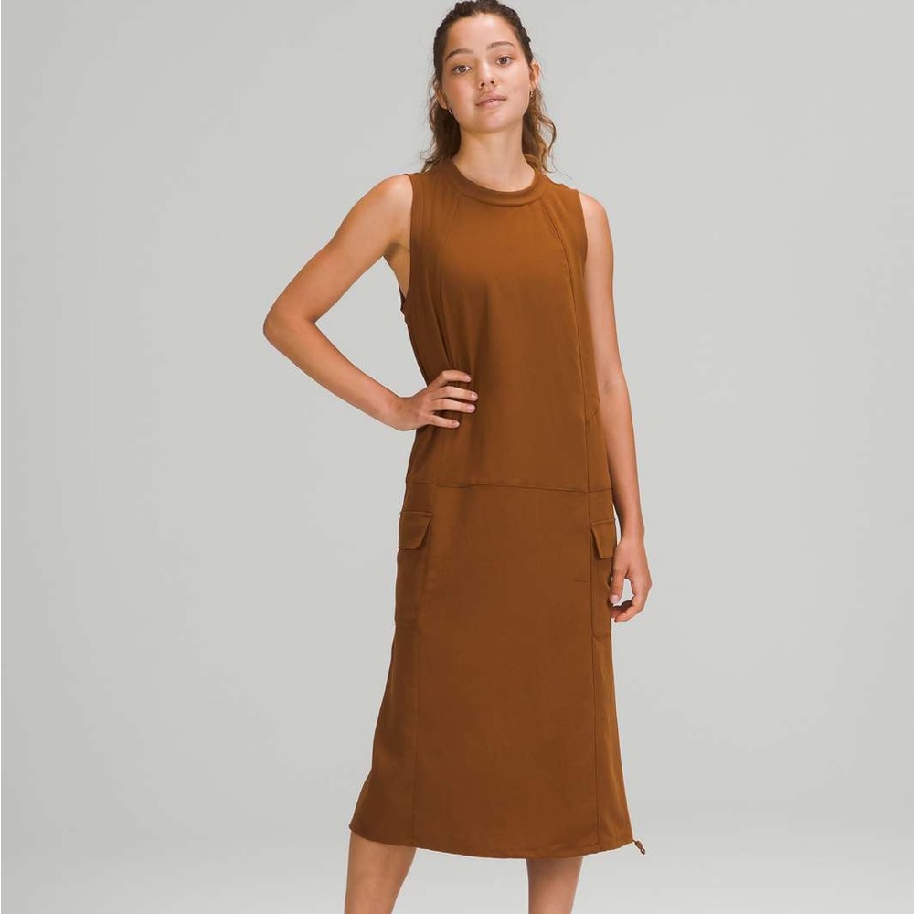 Lululemon Pocketed Drop Waist Midi Dress in Copper Brown